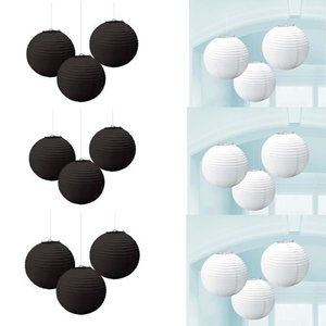 18 Party PAPER LANTERNS -Black, White 10"